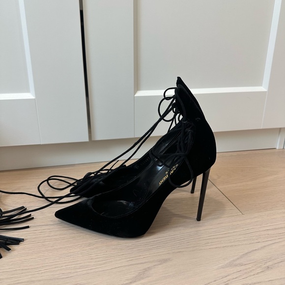 Saint Laurent Black Lace-Up Heels - Picture 2 of 5